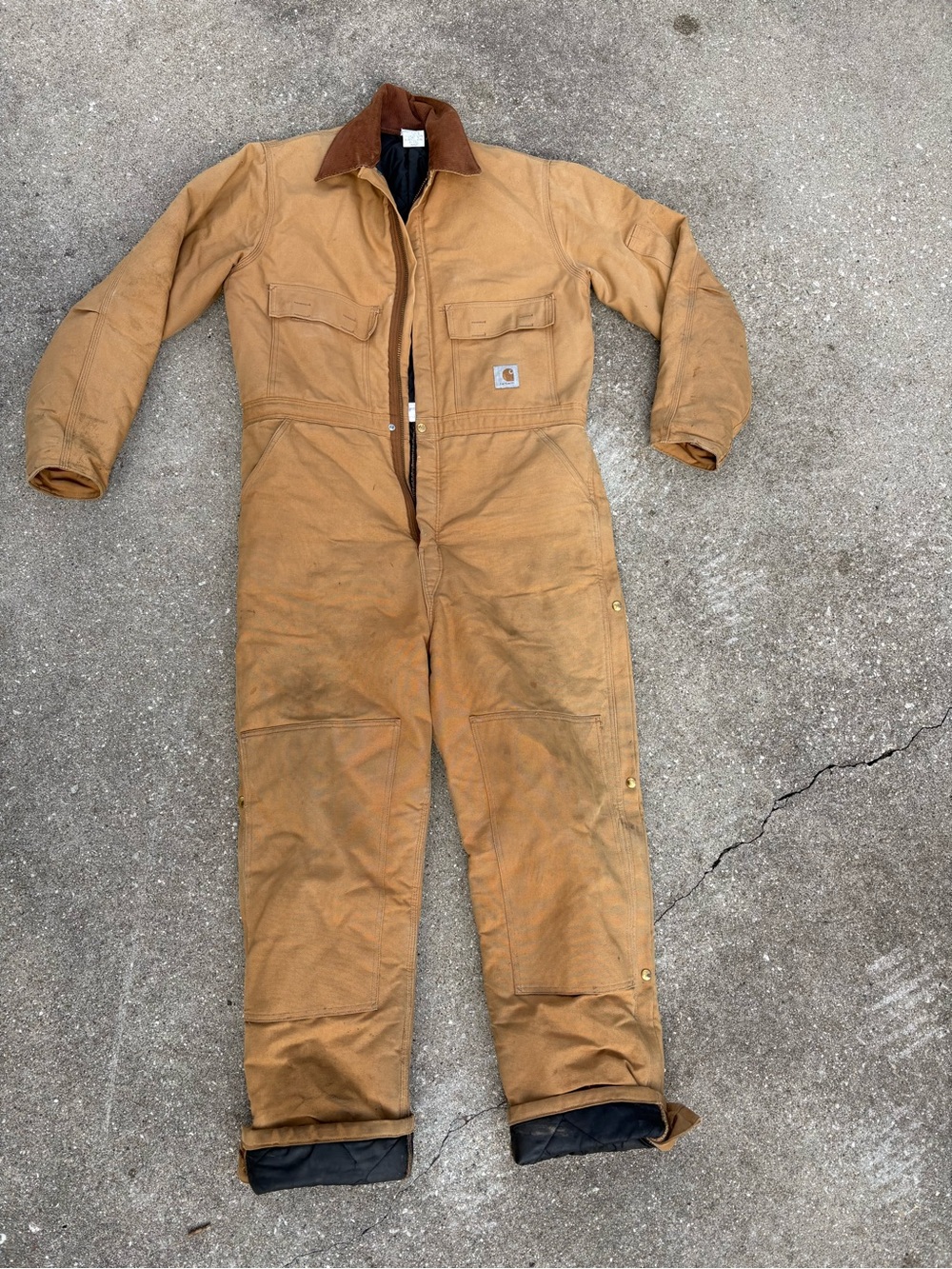 Vintage Brown Carhartt Insulated Coveralls Size 46 TALL Tan Dbl Knee USA Union